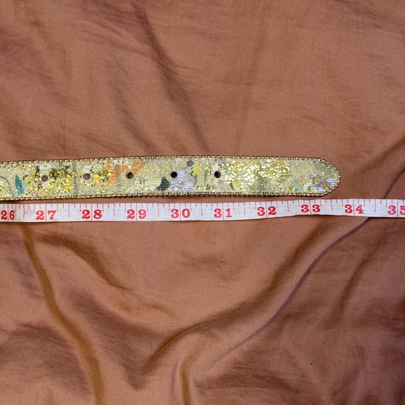 Vintage Cream & Gold Metallic Leather Belt Women’s Small 80’s 90’s Fashion - Picture 5 of 6